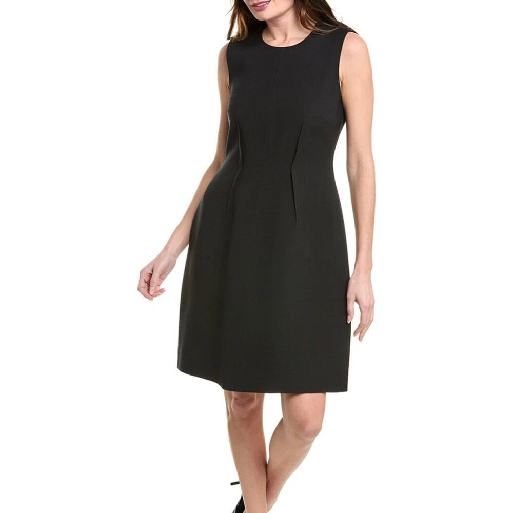 $898 Lafayette 148 Black WOOL & SILK Sleeveless BLACK DRESS Size 4 Exposed Darts
